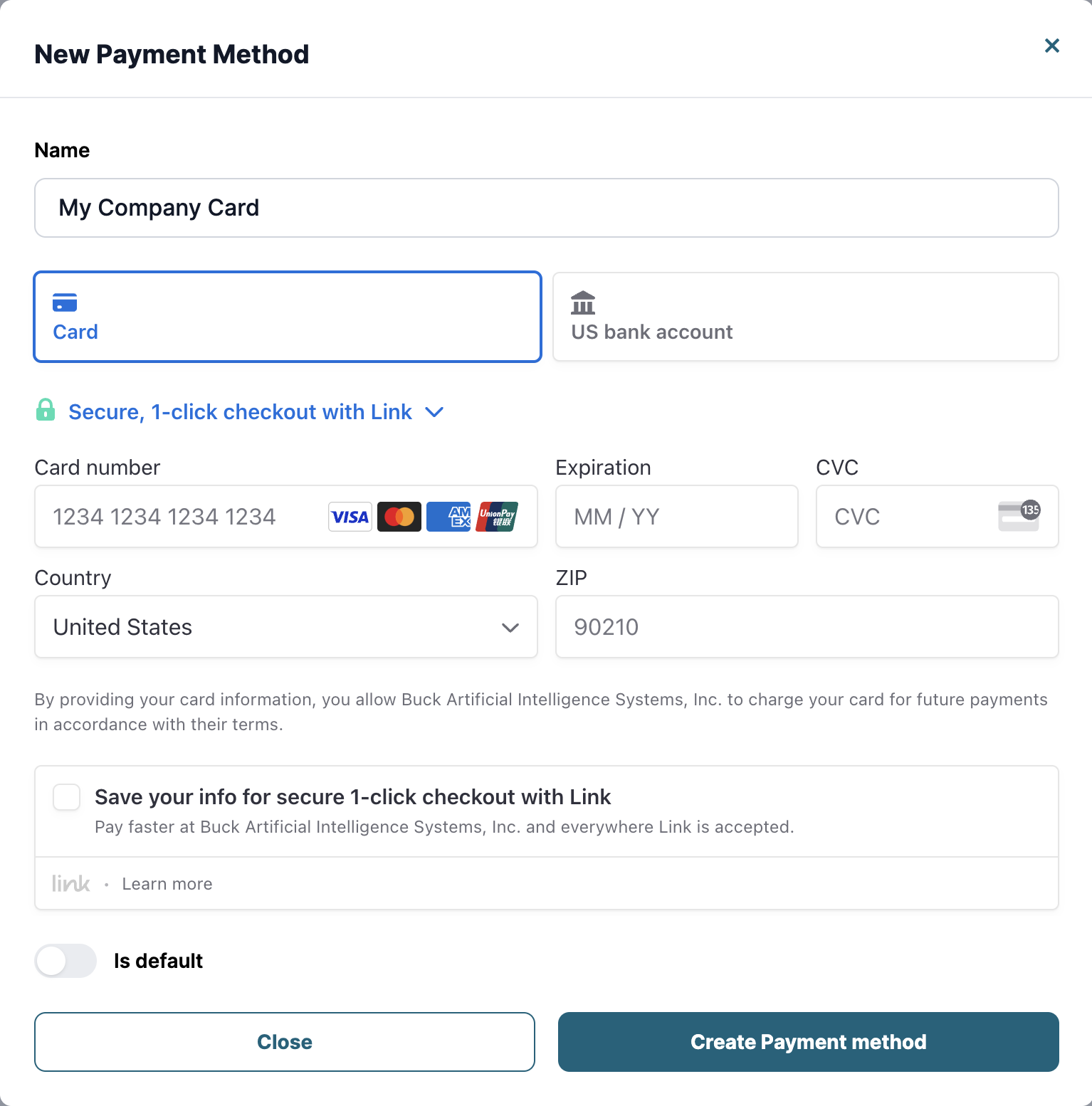 Account New Payment Method