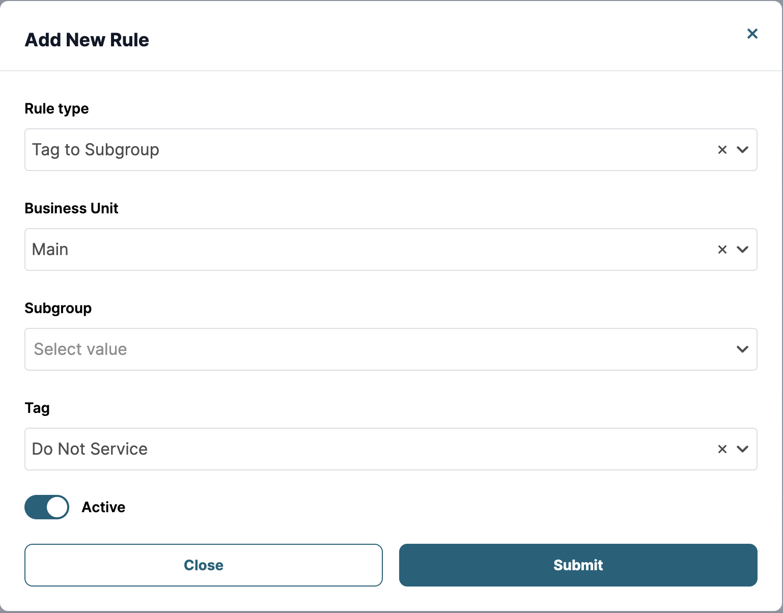 Dispatch Rules Tag to Subgroup