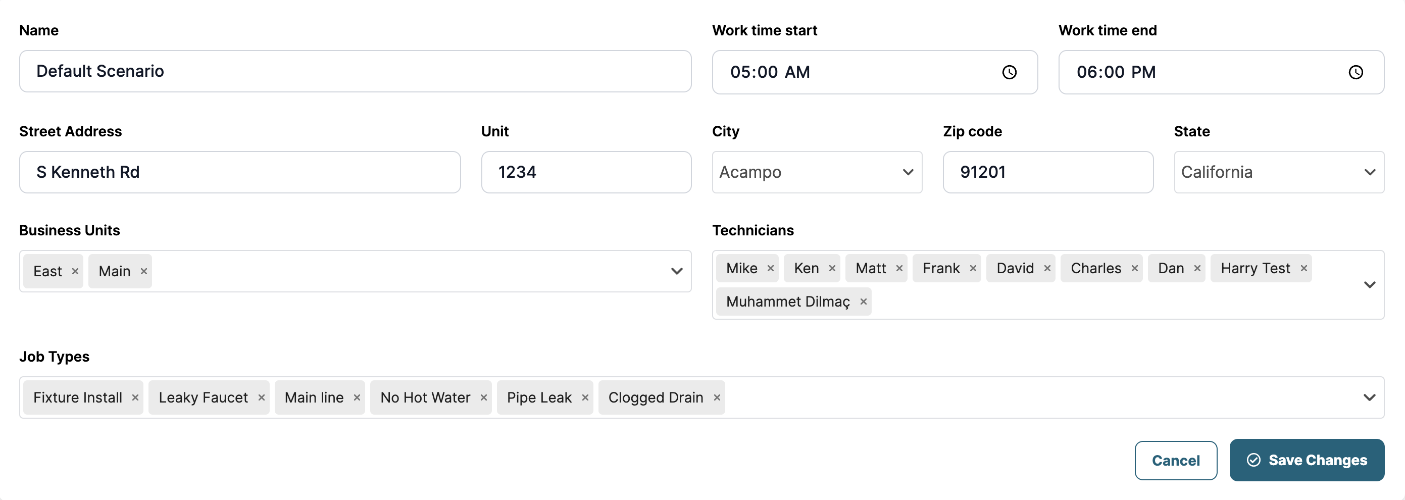 Dispatch Scenario Settings