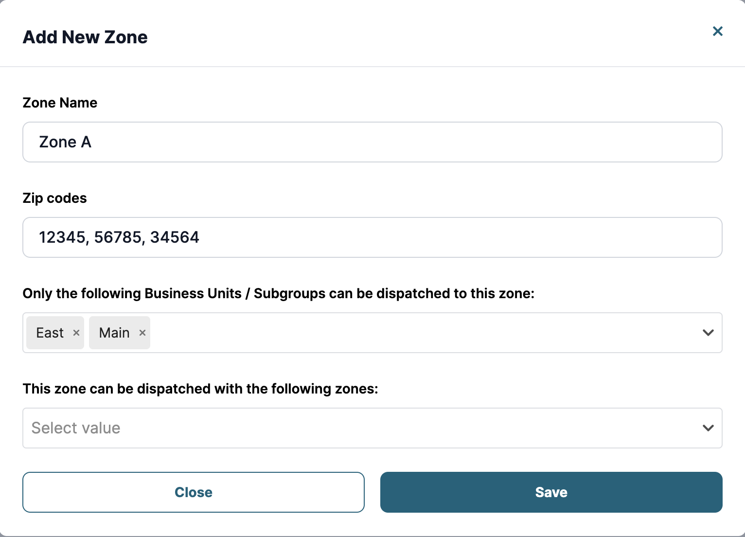 Dispatch New Zone